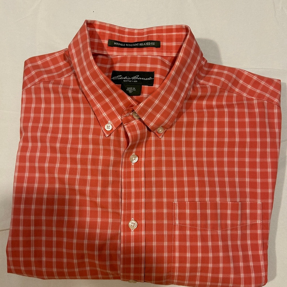 Eddie Bauer Men's Orange Checkered Shirt